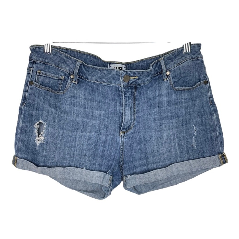 PAIGE Denim Shorts Womens 31 Blue Distressed Cuffed Mid Rise Jean Shorts
